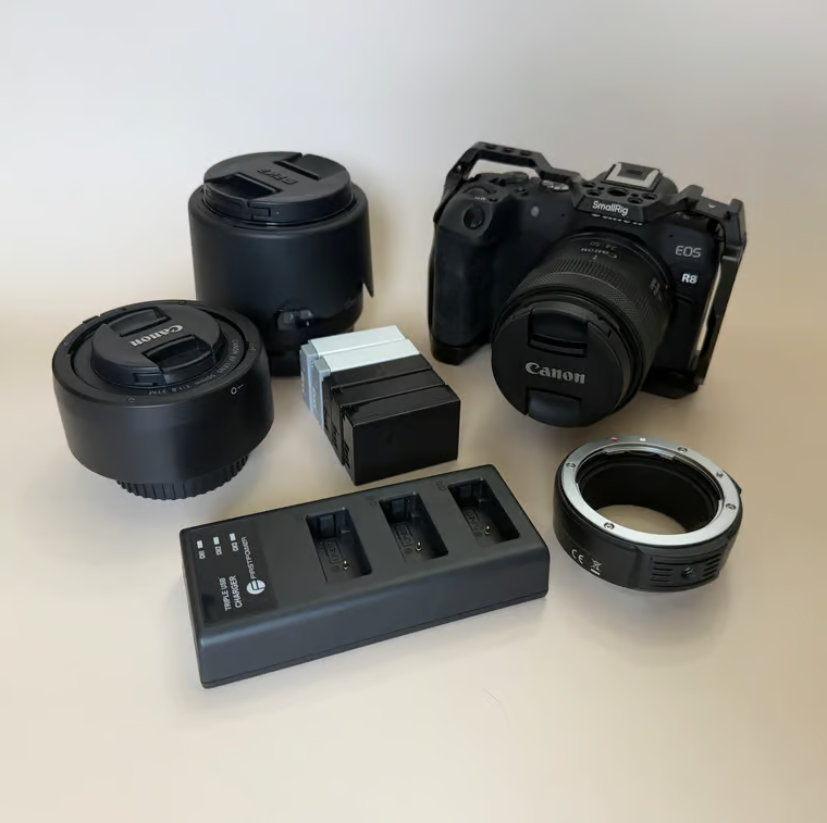 Canon EOS R8 Full-Frame Mirrorless Camera Bundle – 3 Lens Portrait & Birding Kit with SmallRig Cage