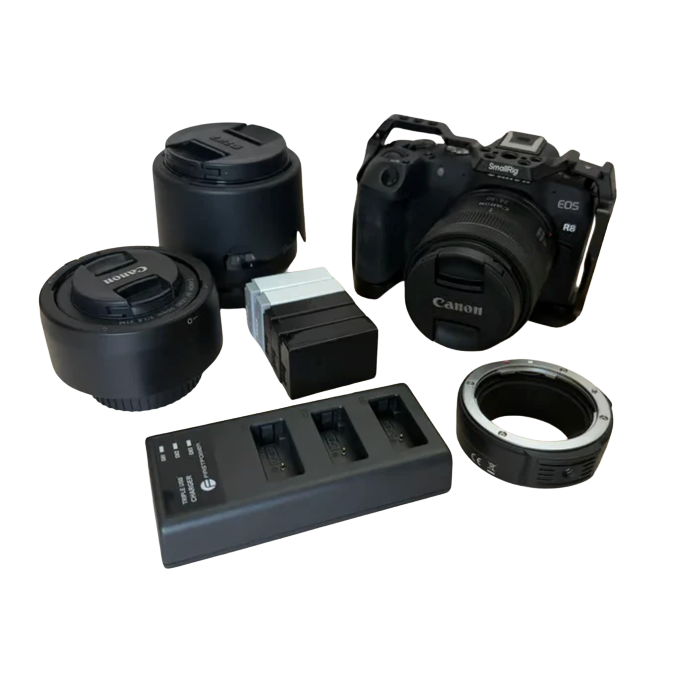 Canon EOS R8 Full-Frame Mirrorless Camera Bundle – 3 Lens Portrait & Birding Kit with SmallRig Cage